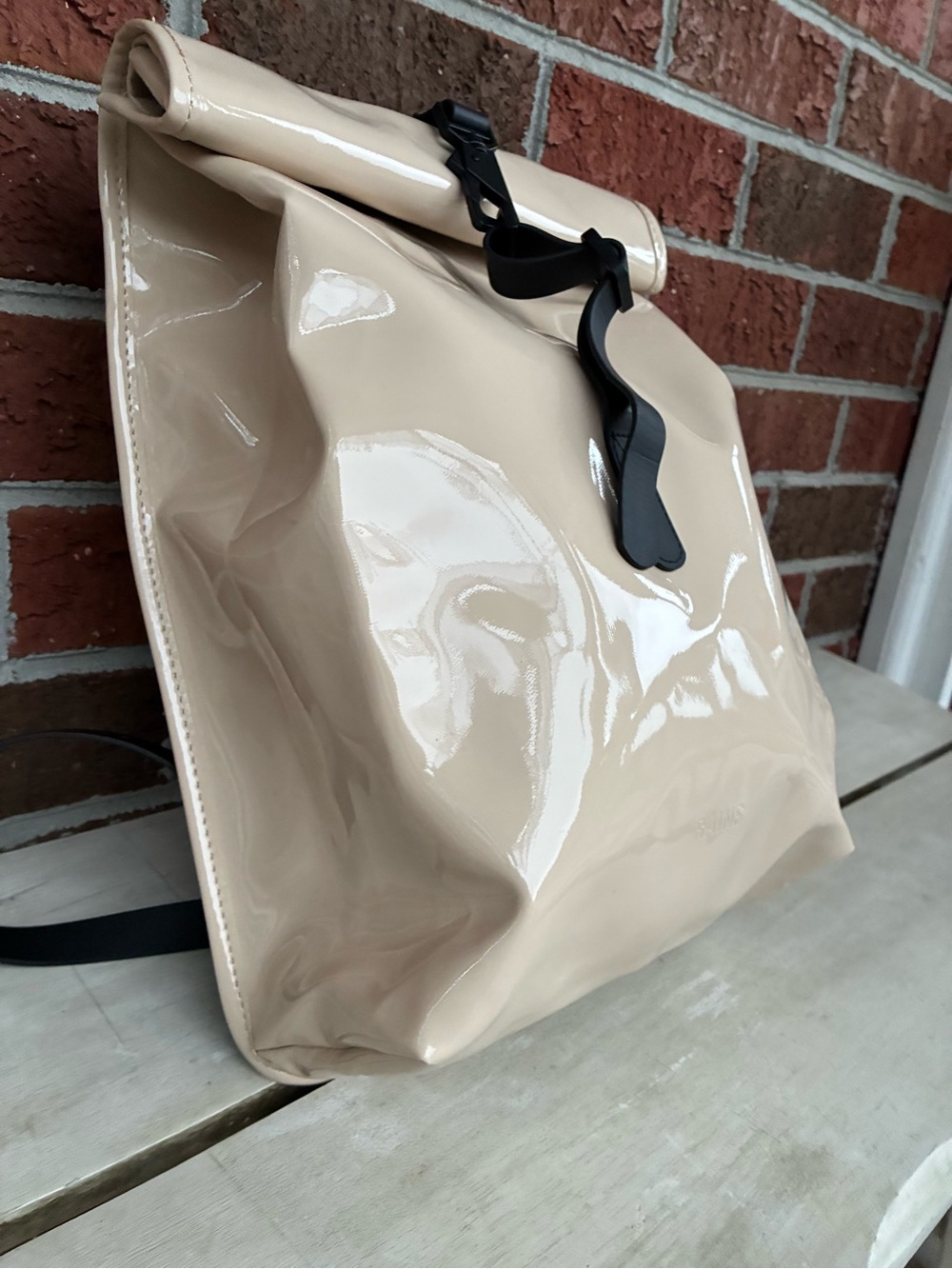 RAINS Rolltop mini Cream Backpack Like New
